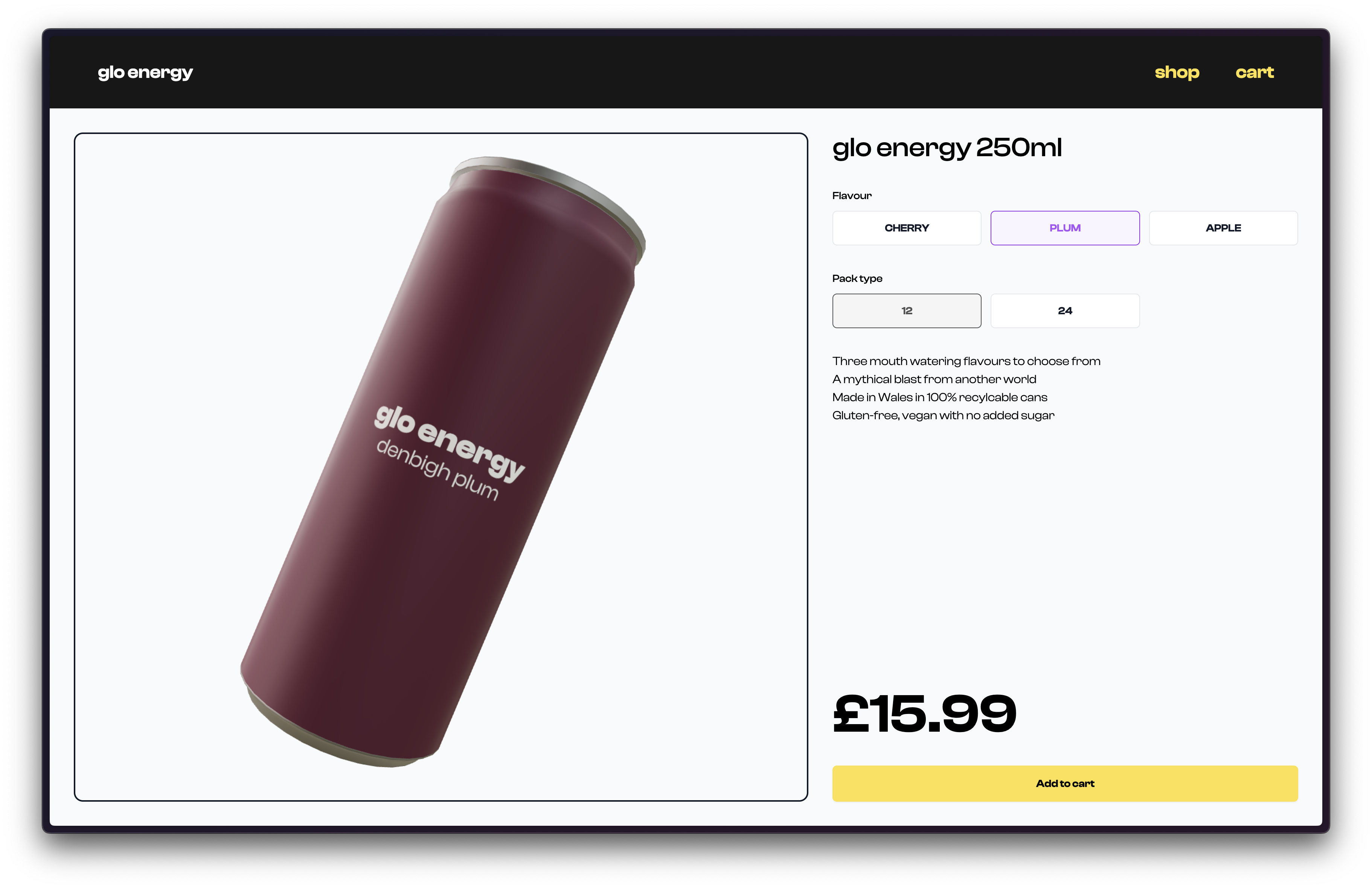 Glo Energy shop page